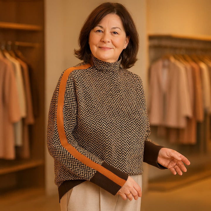MARGOT | MODERN CHEVRON HIGH-NECK SWEATER