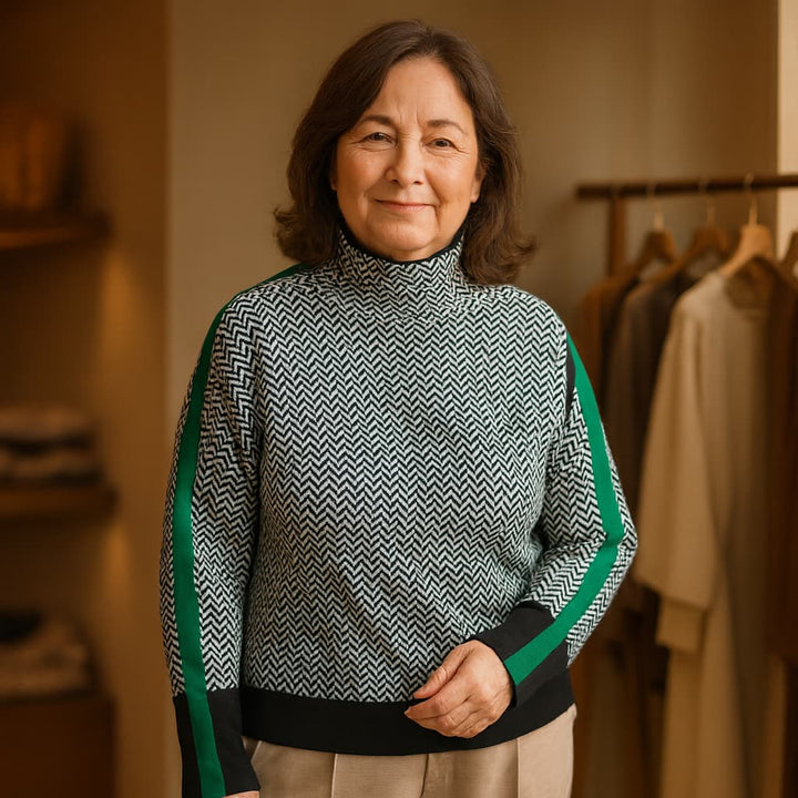 MARGOT | MODERN CHEVRON HIGH-NECK SWEATER