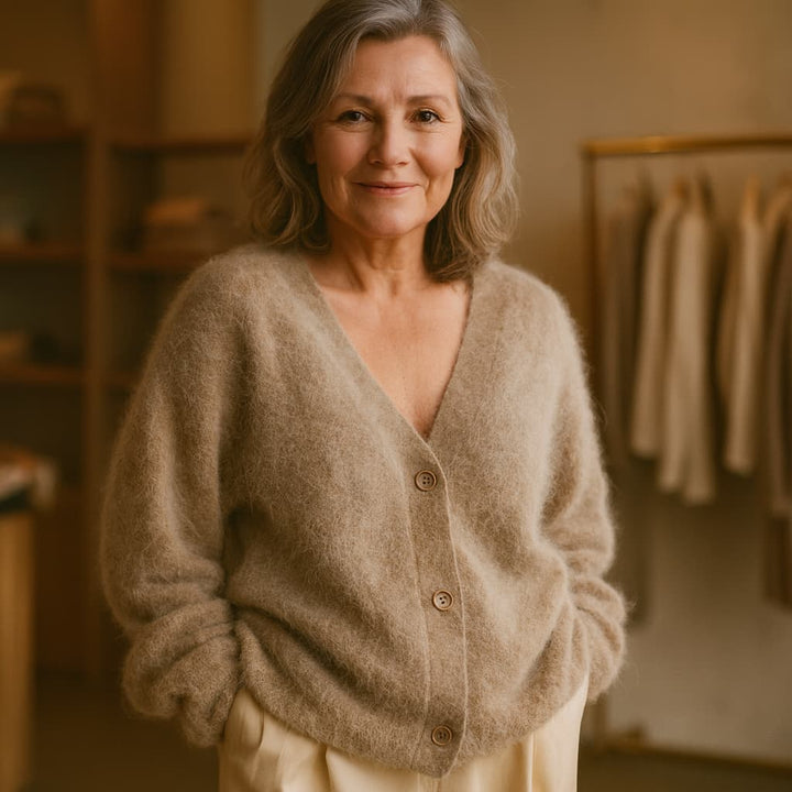 ADELA | SOFT FUZZY BUTTON CARDIGAN