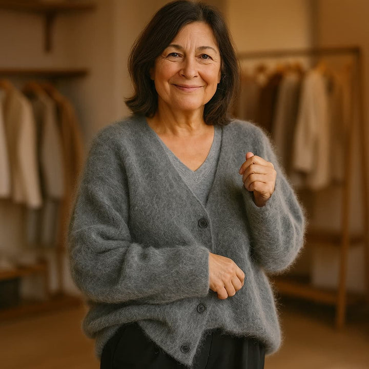 ADELA | SOFT FUZZY BUTTON CARDIGAN