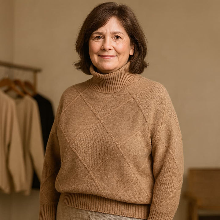 SOFIA | ELEGANT DIAMOND-STITCH TURTLENECK