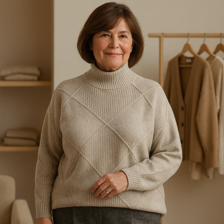 SOFIA | ELEGANT DIAMOND-STITCH TURTLENECK