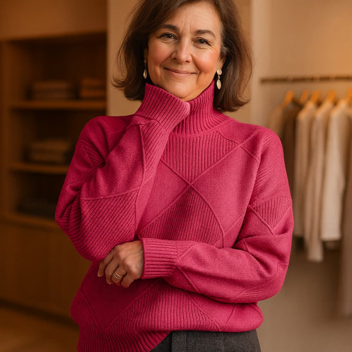 SOFIA | ELEGANT DIAMOND-STITCH TURTLENECK