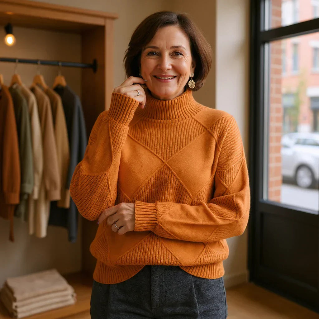 SOFIA | ELEGANT DIAMOND-STITCH TURTLENECK