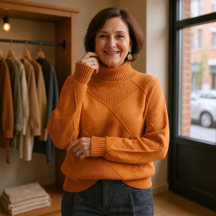 SOFIA | ELEGANT DIAMOND-STITCH TURTLENECK